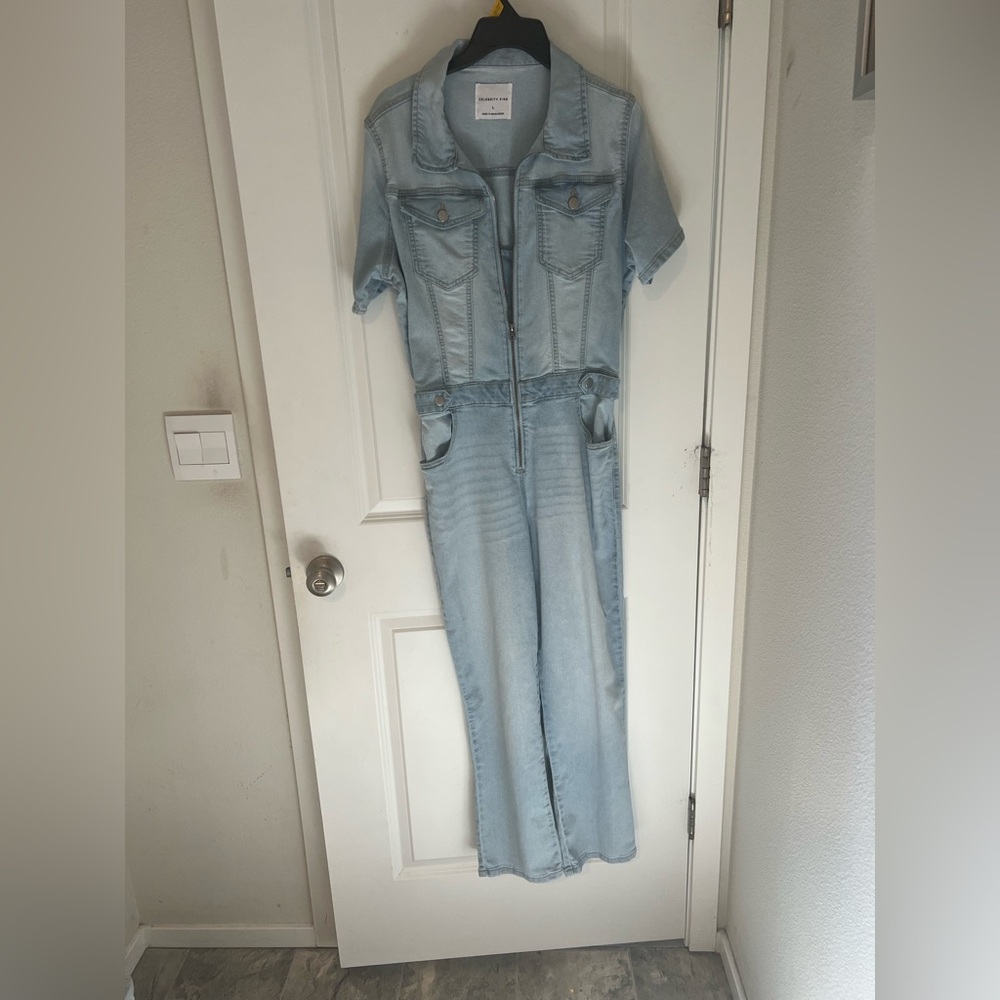 Celebrity Pink Light Blue Denim Jumpsuit